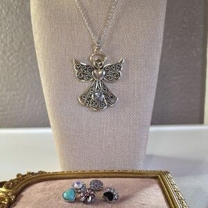Vintage Silver And Gold Snap Angel Pendant Necklace With 6 Interchangable Snaps